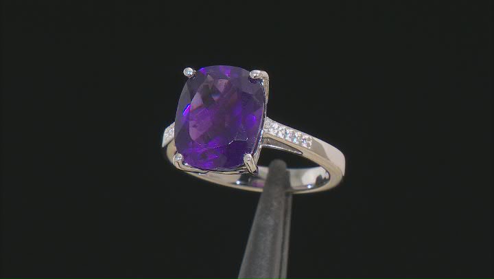 Purple African Amethyst With White Zircon Rhodium Over Sterling Silver Ring 4.83ctw Video Thumbnail