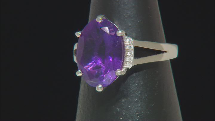 Purple African Amethyst With White Zircon Rhodium Over Sterling Silver Ring 4.03ctw Video Thumbnail