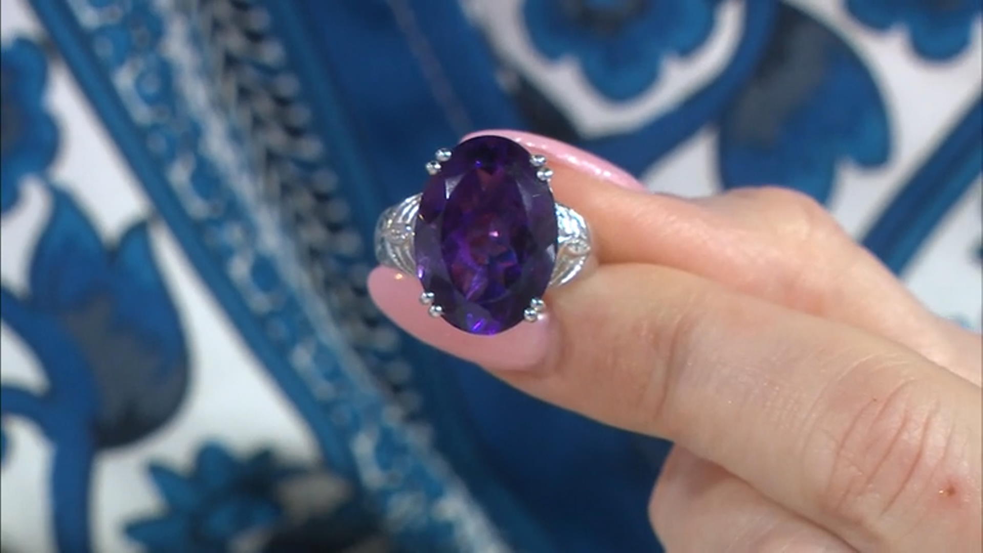Purple African Amethyst With White Zircon Rhodium Over Sterling Silver Ring 9.22ctw Video Thumbnail