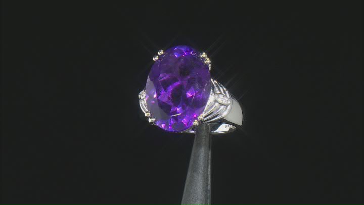Purple African Amethyst With White Zircon Rhodium Over Sterling Silver Ring 9.22ctw Video Thumbnail