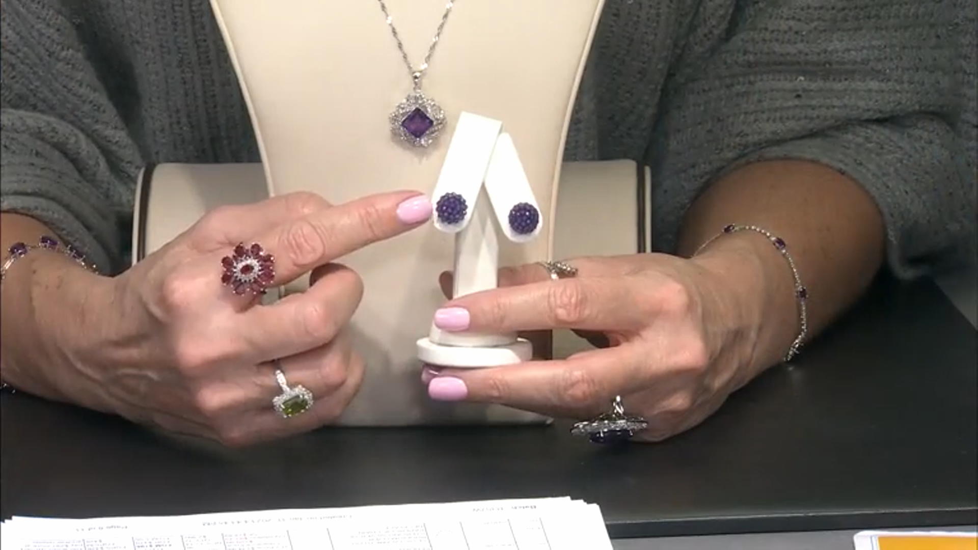Purple Amethyst Rhodium Over Sterling Silver Beaded Stud Earrings Video Thumbnail