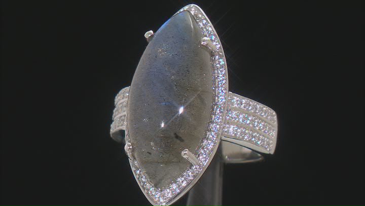 Gray Labradorite With White Zircon Rhodium Over Sterling Silver Ring 1.37ctw Video Thumbnail