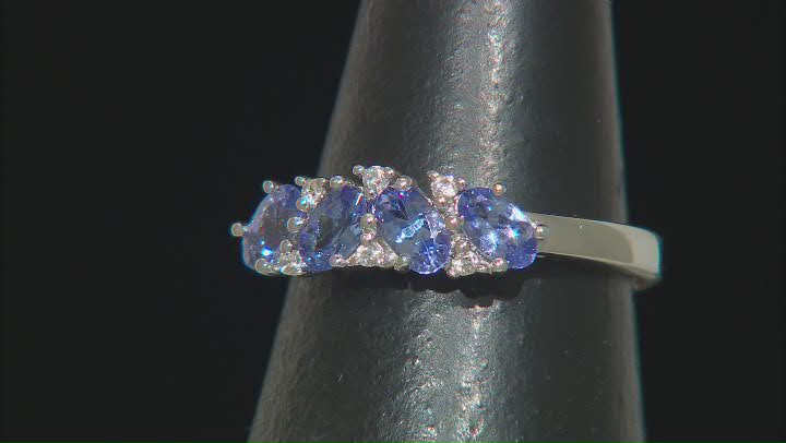 Blue Tanzanite With White Zircon Rhodium Over Sterling Silver Ring .79ctw Video Thumbnail