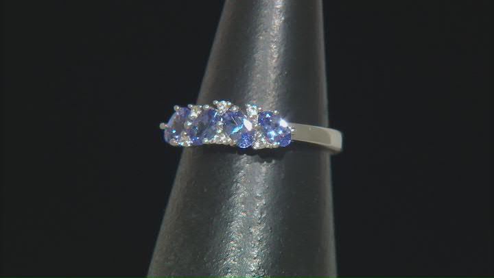 Blue Tanzanite With White Zircon Rhodium Over Sterling Silver Ring .79ctw Video Thumbnail