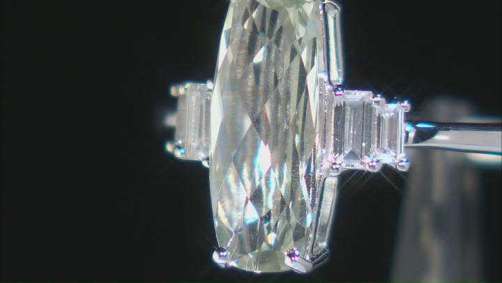 Green Prasiolite With White Zircon Rhodium Over Sterling Silver Ring 3.33ctw Video Thumbnail