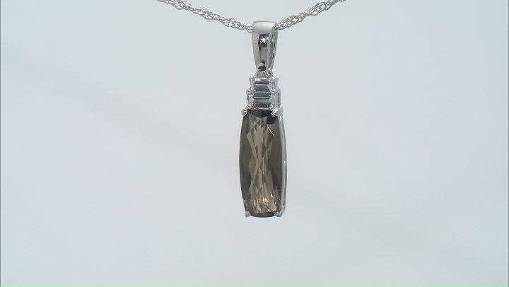 Brown Smoky Quartz With White Zircon Rhodium Over Sterling Silver Pendant With Chain 2.95ctw Video Thumbnail