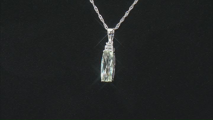 Green Prasiolite With White Zircon Rhodium Over Sterling Silver Pendant With Chain 2.95ctw Video Thumbnail