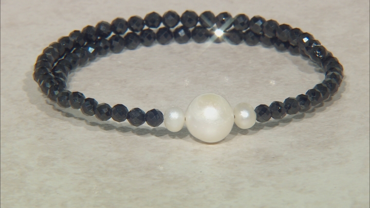 Black Spinel with Cultured Freshwater Pearl Stainless Steel Wrap Bracelet Video Thumbnail