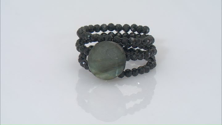 Gray Labradorite with Black Spinel Stretch Ring Video Thumbnail