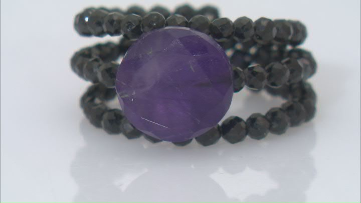 Purple Amethyst with Black Spinel Stretch Ring Video Thumbnail