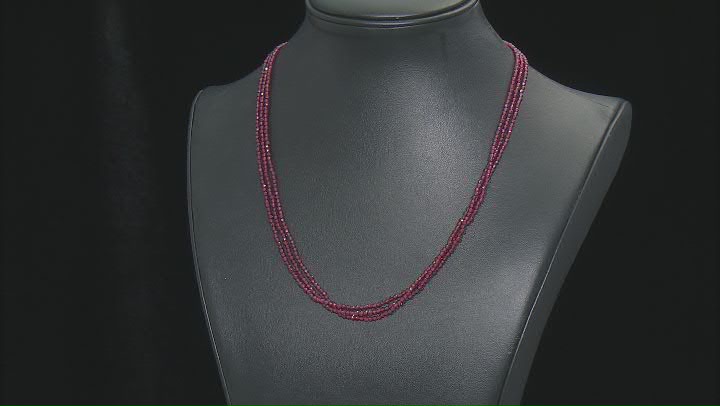 Red Garnet Rhodium Over Sterling Silver Multi-Strand Beaded Necklace Video Thumbnail