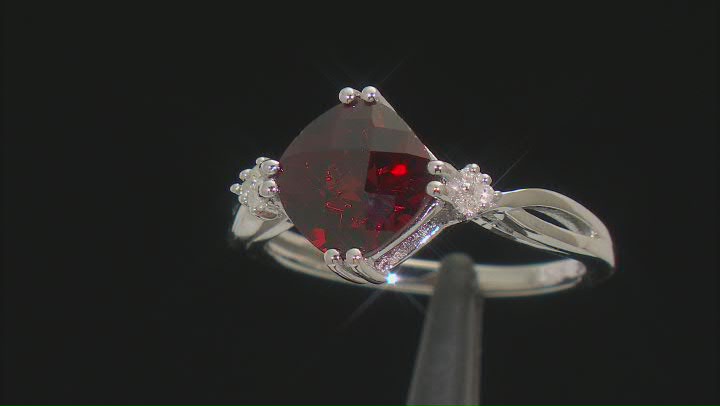 Red Garnet With White Diamond Accent Rhodium Over Silver Ring 2.43ctw Video Thumbnail