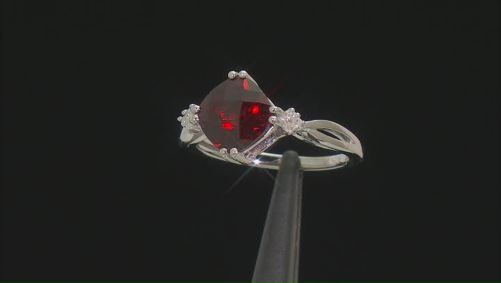 Red Garnet With White Diamond Accent Rhodium Over Silver Ring 2.43ctw Video Thumbnail