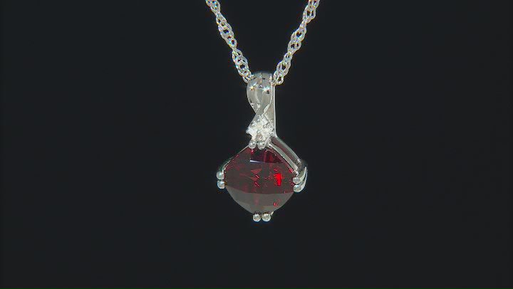 Red Garnet With White Diamond Accent Rhodium Over Silver Pendant/Chain 2.41ctw Video Thumbnail