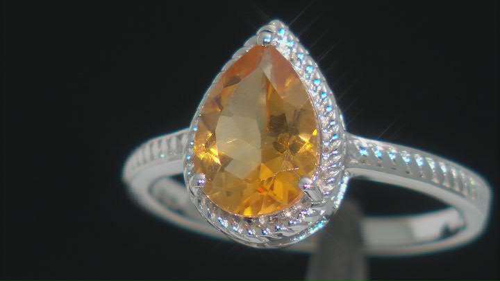 Yellow Citrine Rhodium Over Sterling Silver Ring 1.53ct Video Thumbnail