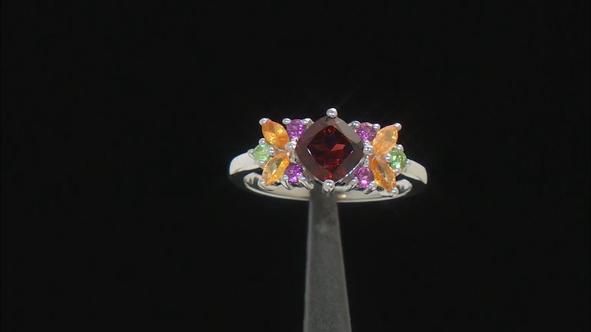 Red Garnet With Multi-Gemstone Rhodium Over Sterling Silver Ring 1.67ctw Video Thumbnail