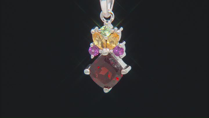 Red Garnet With Multi-Gemstone Rhodium Over Sterling Silver Pendant With Chain 1.36ctw Video Thumbnail