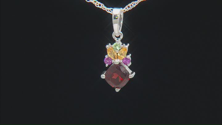 Red Garnet With Multi-Gemstone Rhodium Over Sterling Silver Pendant With Chain 1.36ctw Video Thumbnail