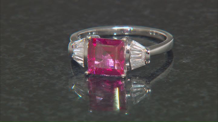 Pink Topaz With White Zircon Rhodium Over Sterling Silver Ring 2.32ctw Video Thumbnail