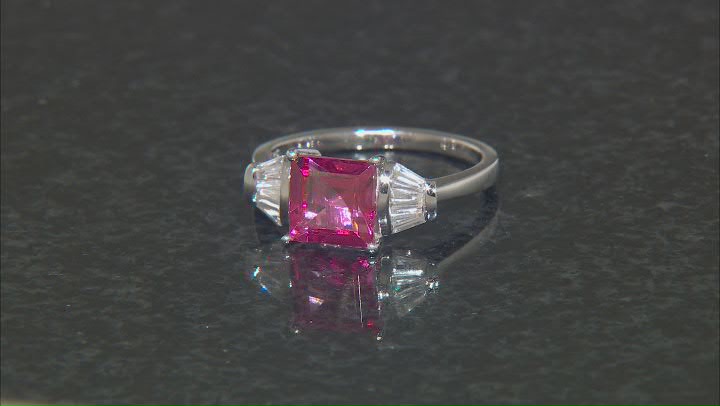 Pink Topaz With White Zircon Rhodium Over Sterling Silver Ring 2.32ctw Video Thumbnail