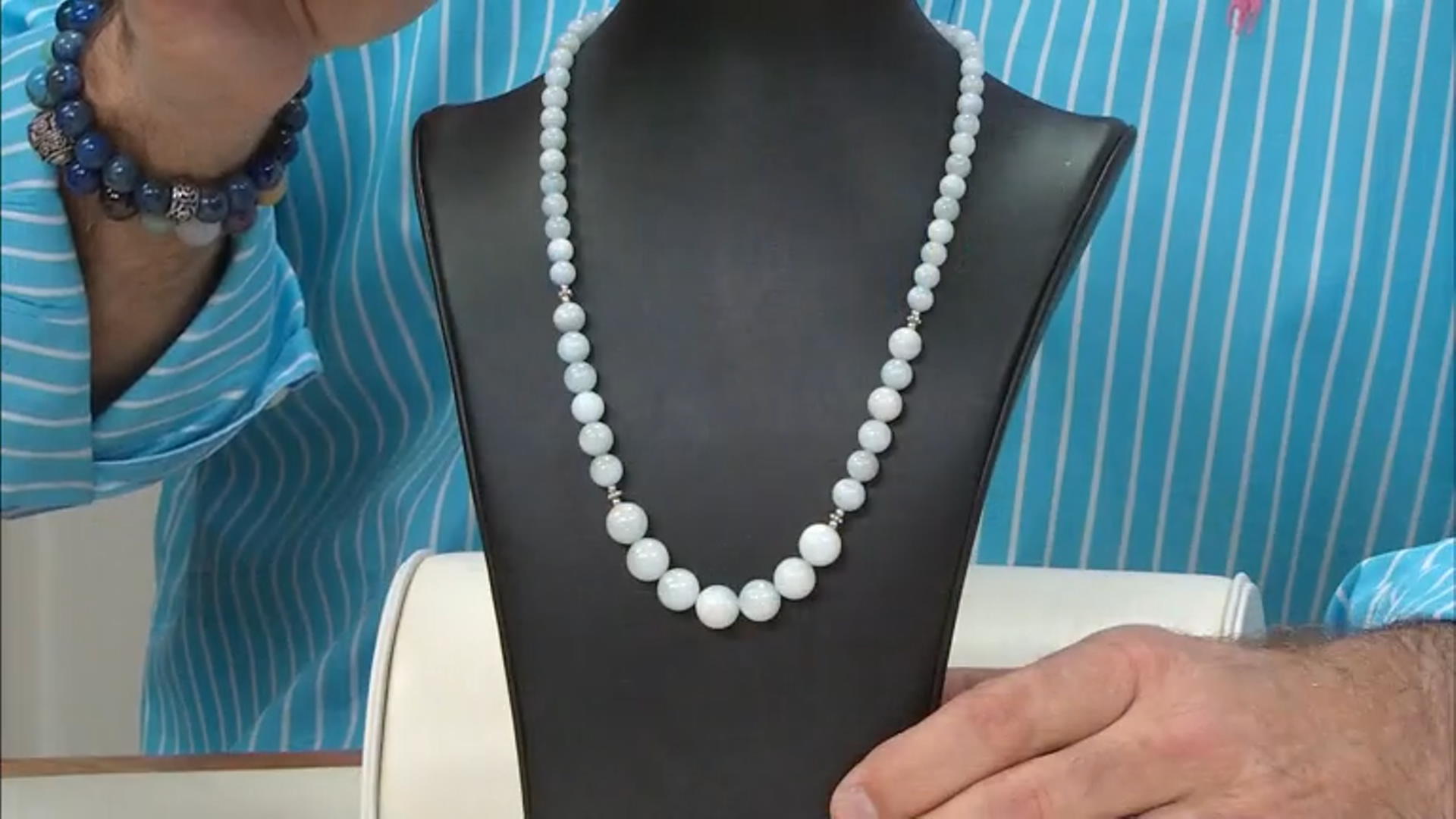 Dreamy Aquamarine Rhodium Over Sterling Silver Beaded Necklace Video Thumbnail