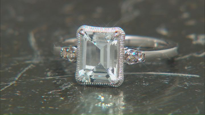Blue Aquamarine With Champagne Diamond Accent Rhodium Over Sterling Silver Ring 1.12ctw Video Thumbnail