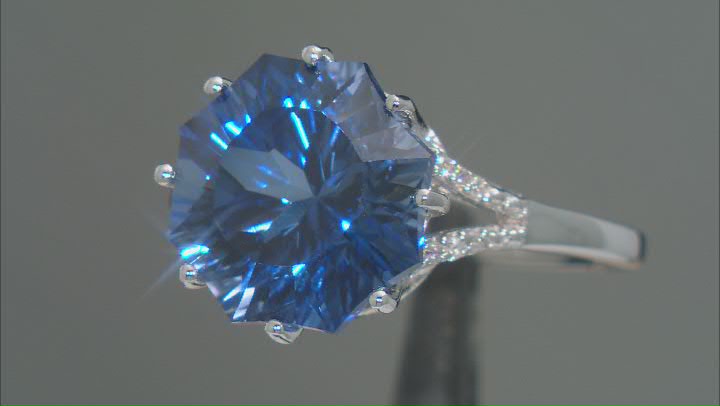 Blue Lab Created Sapphire Rhodium Over Sterling Silver Ferris Wheel Cut Ring 6.87ctw Video Thumbnail
