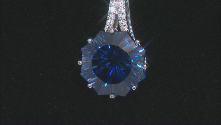 Blue Lab Created Sapphire Rhodium Over Sterling Silver Ferris Wheel Cut Pendant with Chain 6.87ctw Video Thumbnail