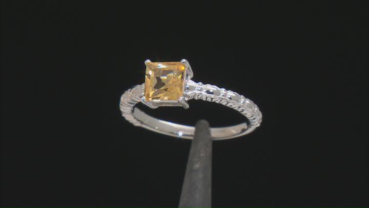 Yellow Citrine Rhodium Over Sterling Silver Ring 1.12ct Video Thumbnail
