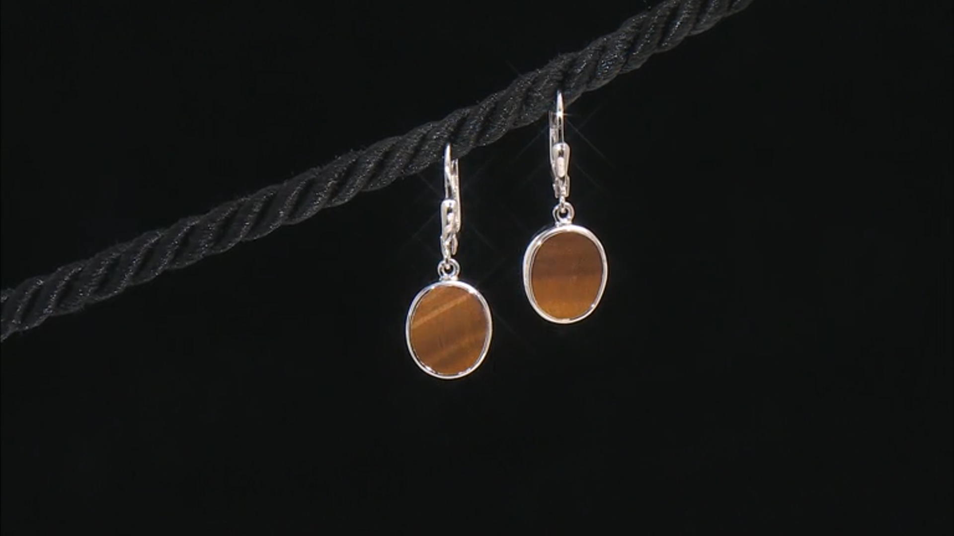 Tigers Eye Rhodium Over Sterling Silver Dangle Earrings Video Thumbnail
