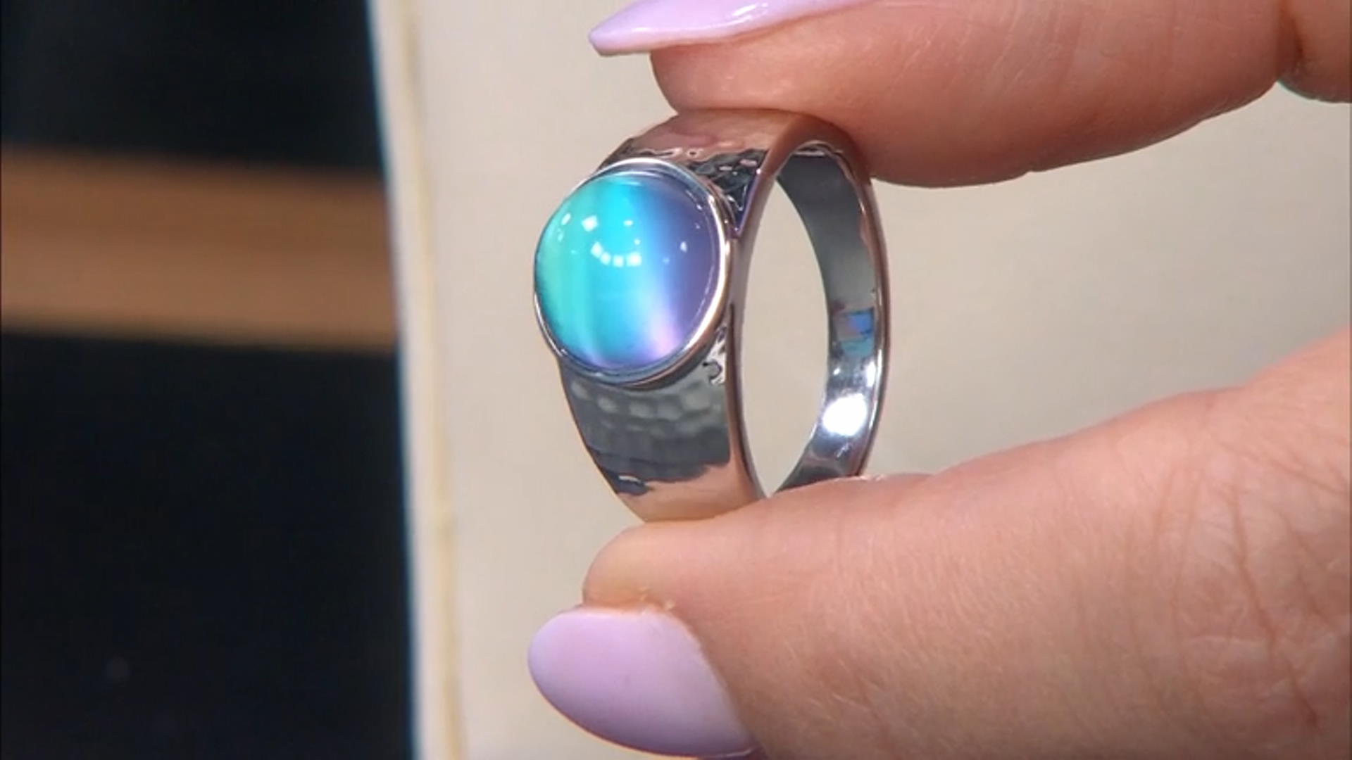 Blue Aurora Moonstone Rhodium Over Sterling Silver Ring Video Thumbnail