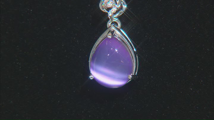 Purple Aurora Moonstone With White Zircon Rhodium Over Sterling Silver Pendant With Chain .05ctw Video Thumbnail