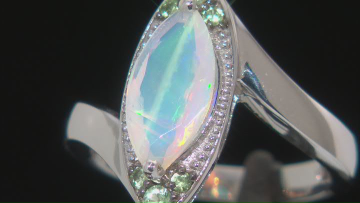 Ethiopian Opal With Tsavorite Rhodium Over Sterling Silver Ring .94ctw Video Thumbnail