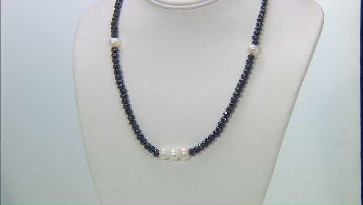 Black Spinel With Cultured Freshwater Pearl Rhodium Over Sterling Silver Necklace Video Thumbnail