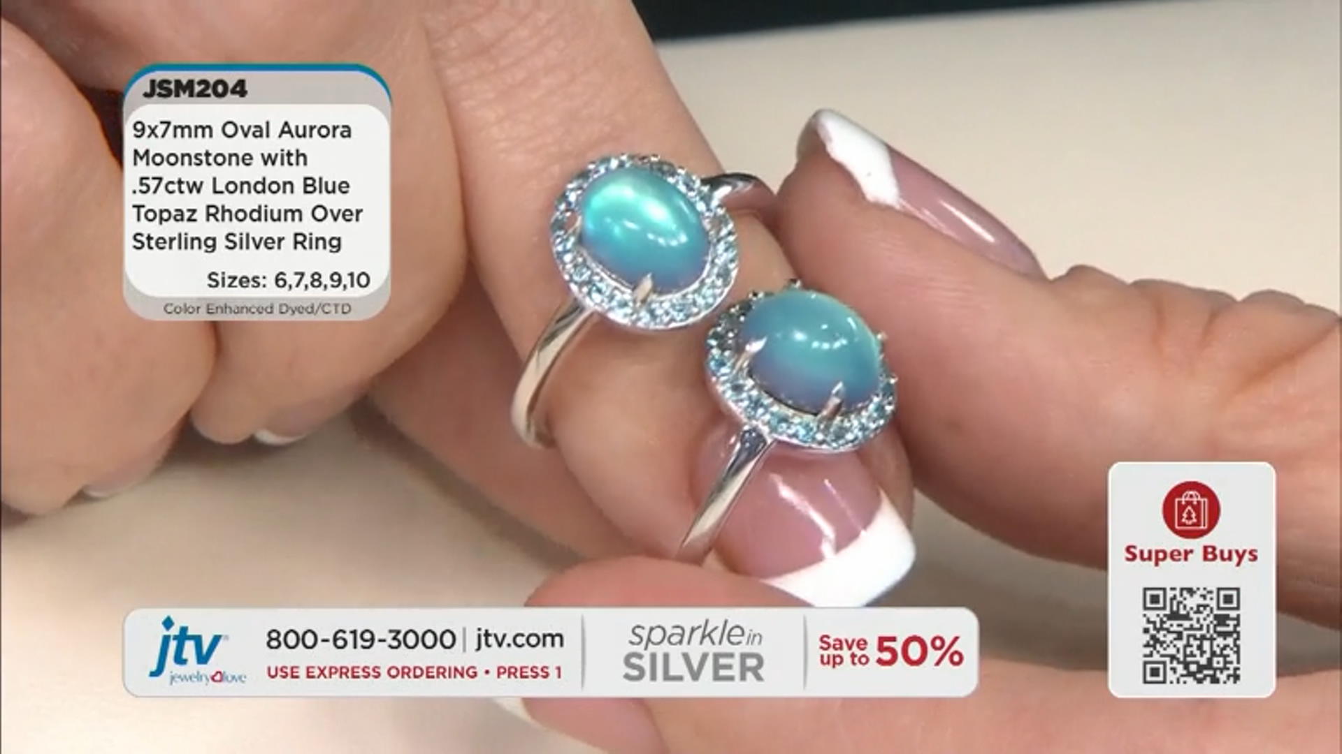 Blue Aurora Moonstone Rhodium Over Sterling Silver Ring 0.57ctw Video Thumbnail