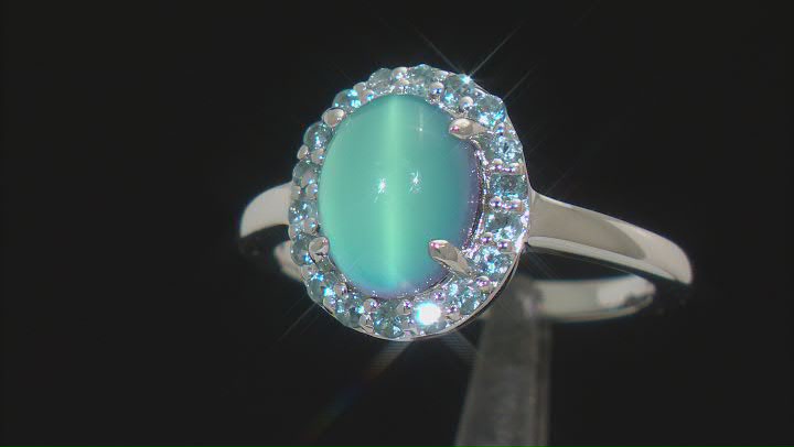 Blue Aurora Moonstone Rhodium Over Sterling Silver Ring 0.57ctw Video Thumbnail
