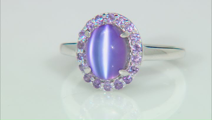 Violet Aurora Moonstone Rhodium Over Sterling Silver Ring 0.57ctw Video Thumbnail