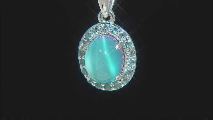 Blue Aurora Moonstone Rhodium Over Sterling Silver Pendant With Chain 0.57ctw Video Thumbnail