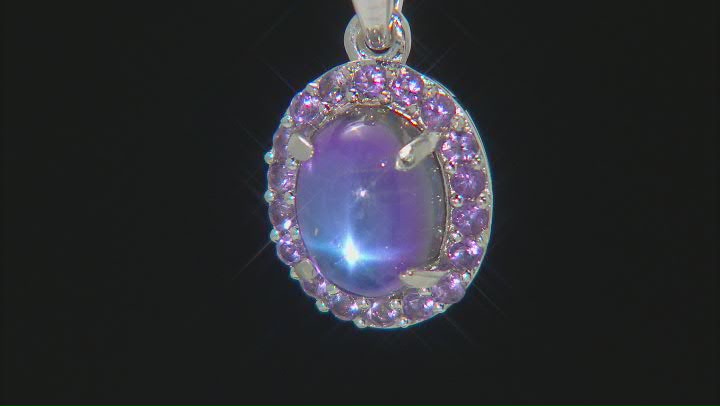 Violet Aurora Moonstone With African Amethyst Rhodium Over Sterling Silver Pendant/Chain .24ctw Video Thumbnail
