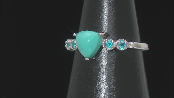 Sleeping Beauty Turquoise, Neon Apatite & White Zircon Rhodium Over Sterling Silver Ring .18ctw Video Thumbnail