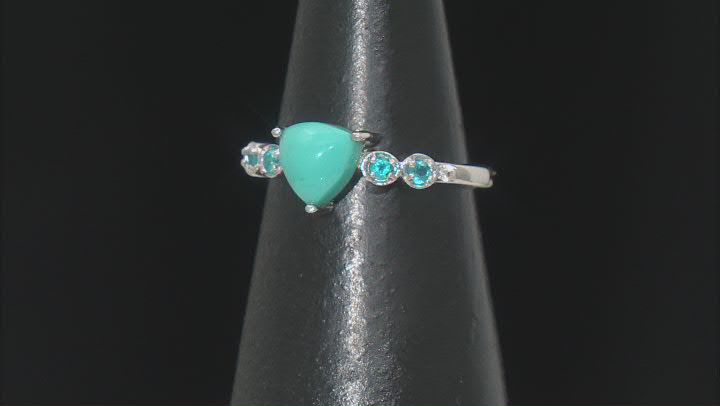 Sleeping Beauty Turquoise, Neon Apatite & White Zircon Rhodium Over Sterling Silver Ring .18ctw Video Thumbnail
