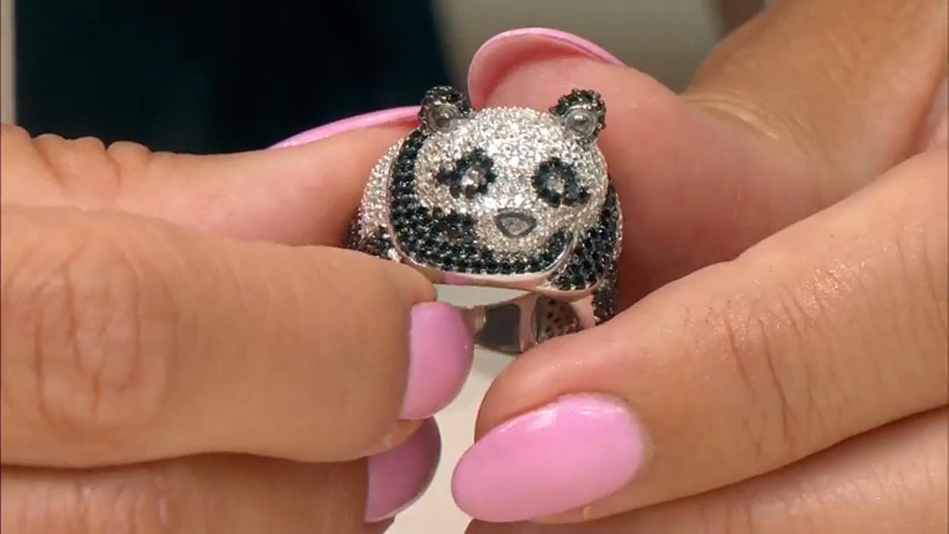 Black Spinel With White Zircon Rhodium Over Sterling Silver Panda Ring 2.97ctw Video Thumbnail