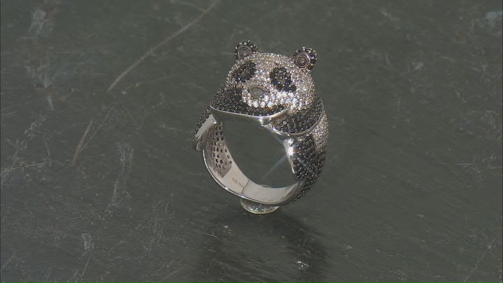 Black Spinel With White Zircon Rhodium Over Sterling Silver Panda Ring 2.97ctw Video Thumbnail
