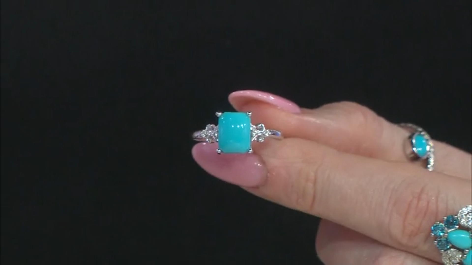 Sleeping Beauty Turquoise With White Zircon Rhodium Over Sterling Silver Ring .03ctw Video Thumbnail