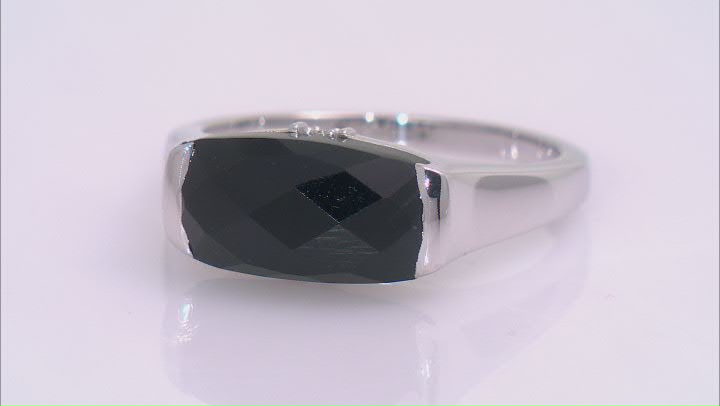 Black Onyx With White Zircon Rhodium Over Sterling Silver Ring .01ctw Video Thumbnail
