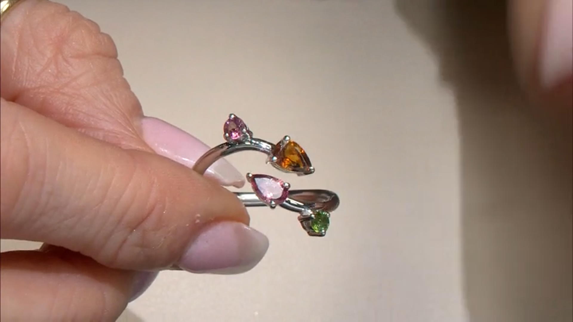 Multi-Tourmaline Rhodium Over Sterling Silver Ring .90ctw Video Thumbnail