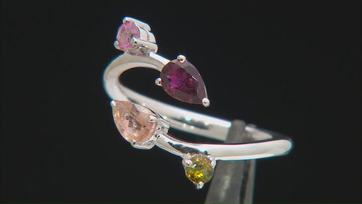 Multi-Tourmaline Rhodium Over Sterling Silver Ring .90ctw Video Thumbnail