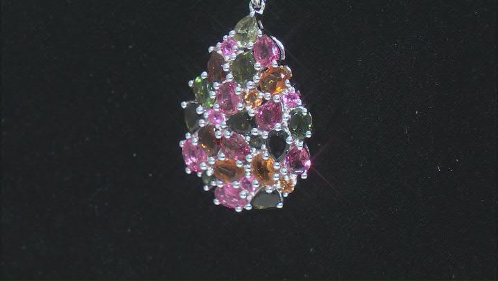 Multi-Tourmaline Rhodium Over Sterling Silver Pendant with Chain 3.12ctw Video Thumbnail