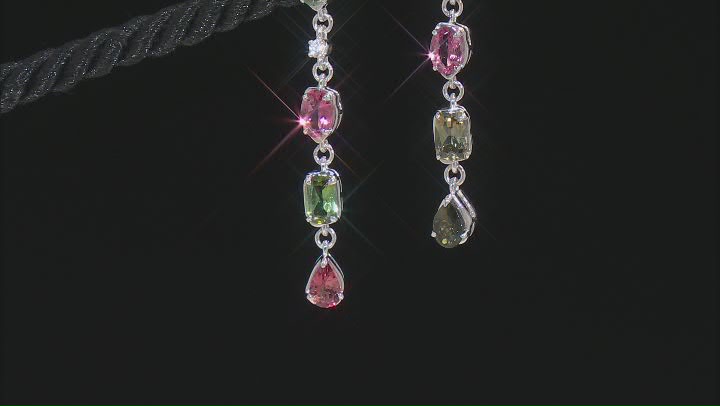 Multi-Tourmaline With White Zircon Rhodium Over Sterling Silver Earrings 3.42ctw Video Thumbnail