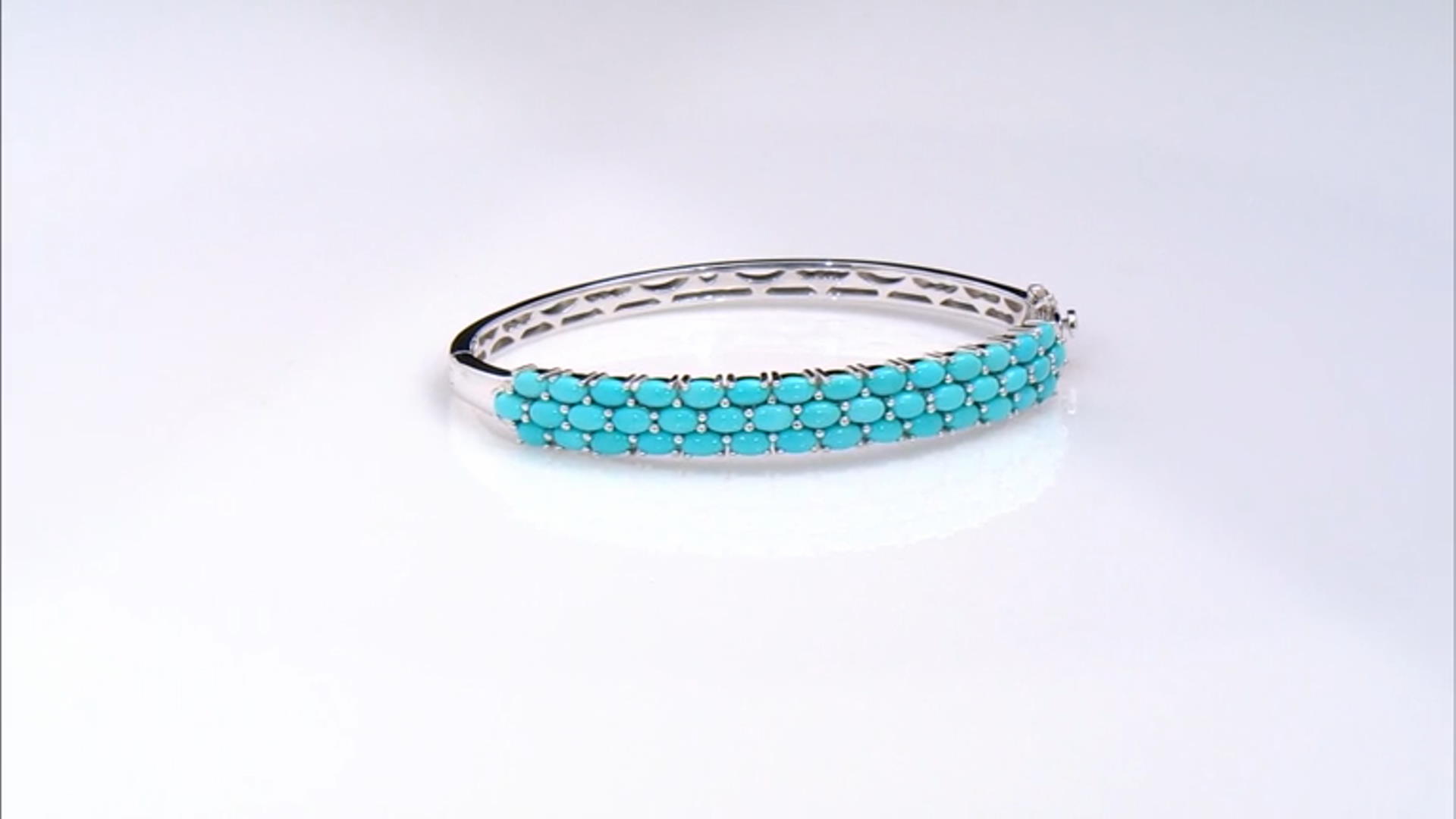 Blue Sleeping Beauty Turquoise Rhodium Over Sterling Silver Bangle Bracelet Video Thumbnail